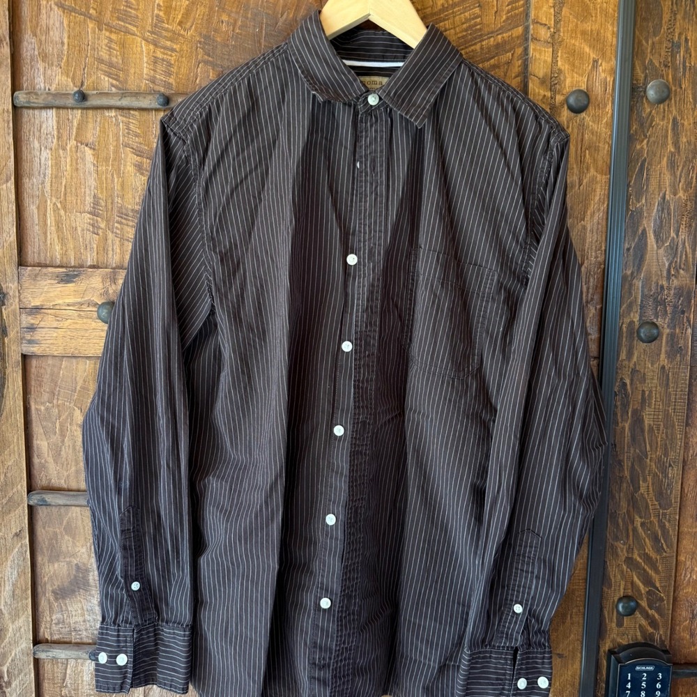 Sonoma Life Style Mens Brown Pinstripe Poplin Button Down Long Sleeve Shirt M